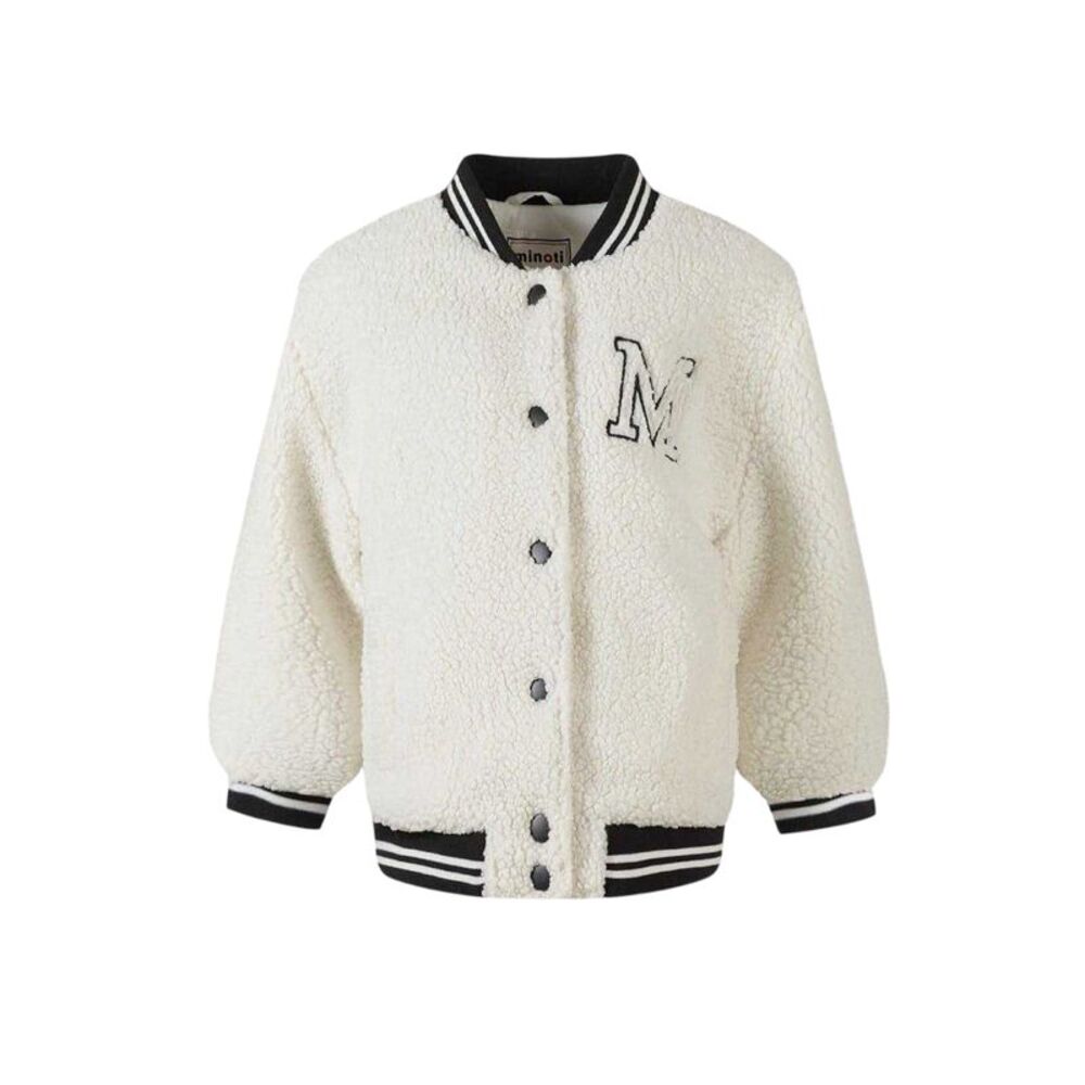 Minoti Girls Embroidered Borg Jacket / Off White